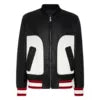 Men’s Black and White Leather Bomber Jacket