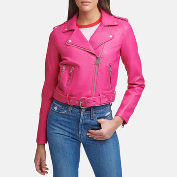 Women’s Hot Pink Asymmetrical Leather Jacket