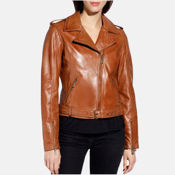 Women’s Brown Leather Motorcycle Jacket