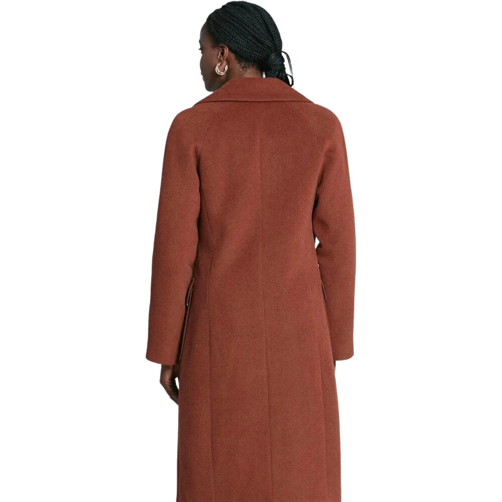 Back view of Belvin women brown wool overcoat